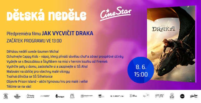 dětská neděle s filmem jak vycvičit draka, dne 8.6.