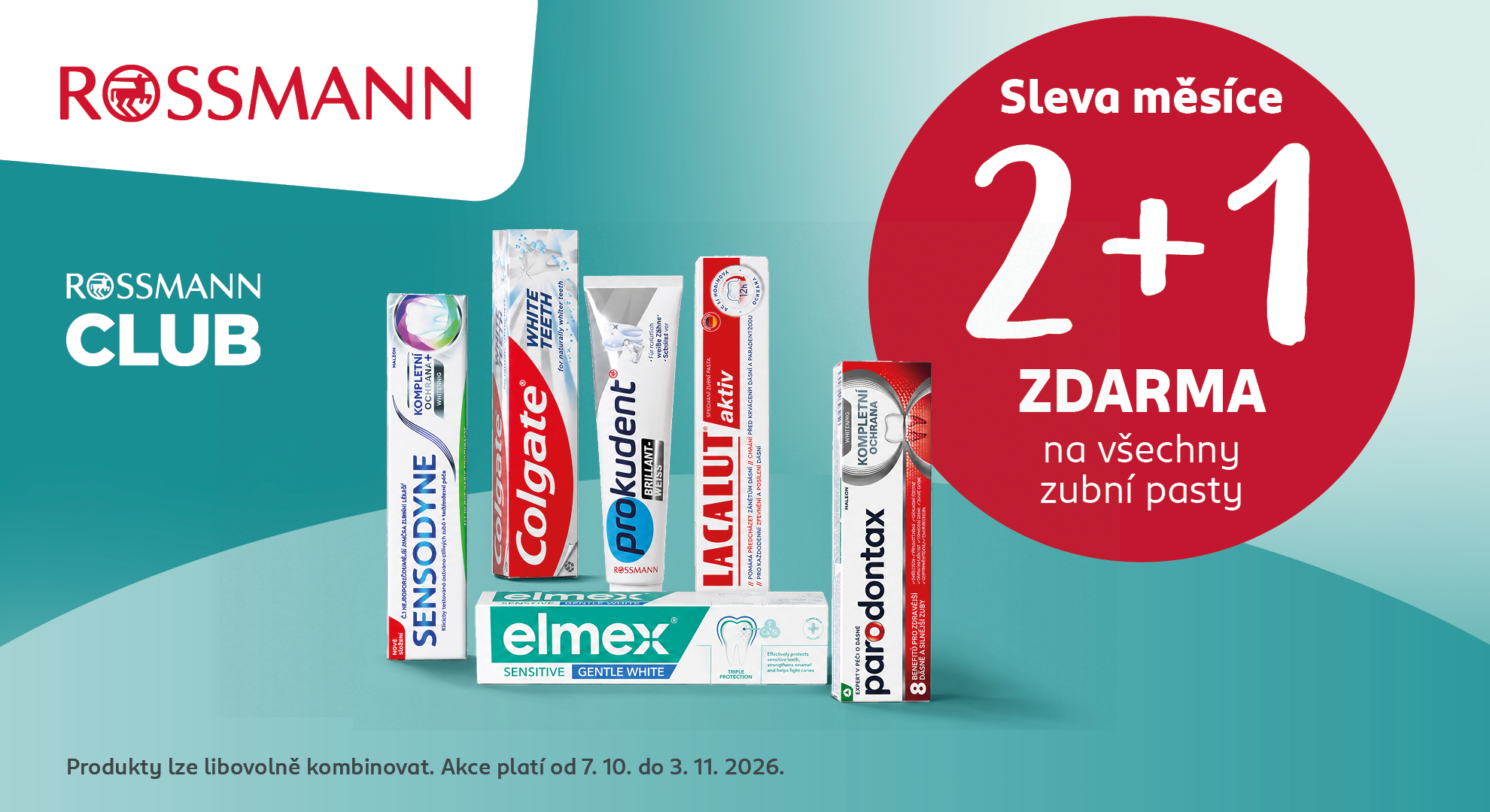 2 + 1 zdarma na zubní pasty